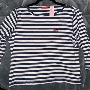 Liz Claiborne Navy and White Striped Top